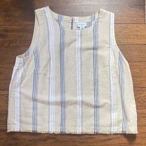 Liz Claiborne Beige and Blue Striped Sleeveless top